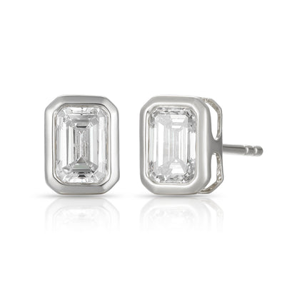 Bezel-Set Emerald Shape Diamond Stud Earrings - Kindspark