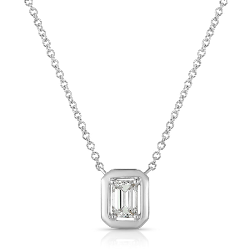 Bezel-Set Emerald Cut Diamond Necklace
