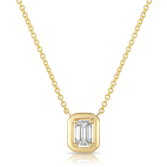 Bezel-Set Emerald Cut Diamond Necklace