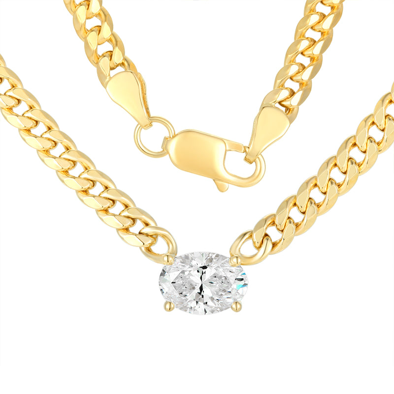 Chain Necklace with Oval Diamond