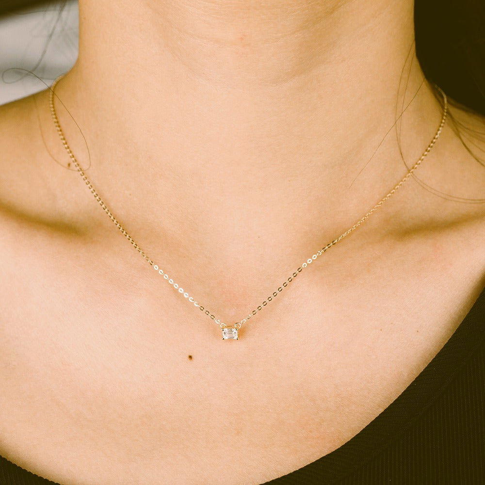   Solitaire Emerald Cut Diamond Necklace|  Solitaire Emerald Cut Lab-grown diamond Necklace| KindSpark Jewellery| Affordable jewellery for everyday wear

